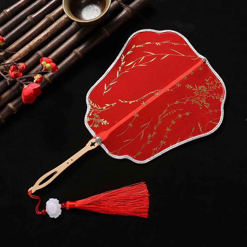 掌扇儿童小扇子走秀汉服女童柳树枝团扇宫扇刺绣古风旗袍舞蹈扇
