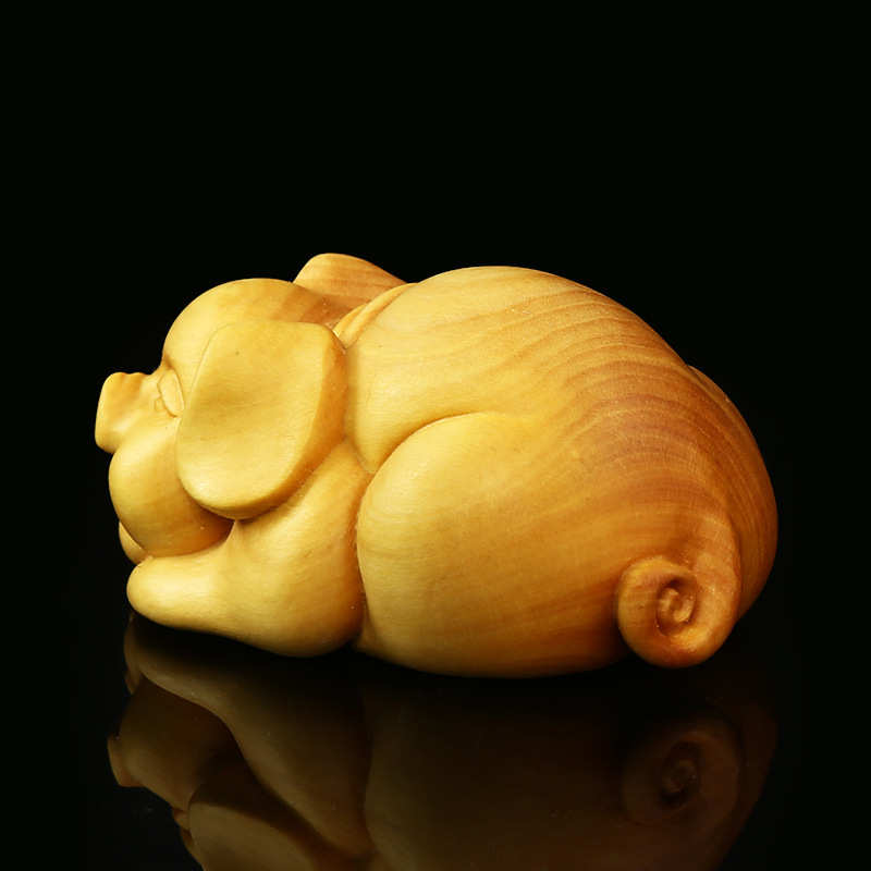 黄杨木雕动物小猪摆件手把件雕刻工艺礼品家居饰品木刻茶宠福气猪