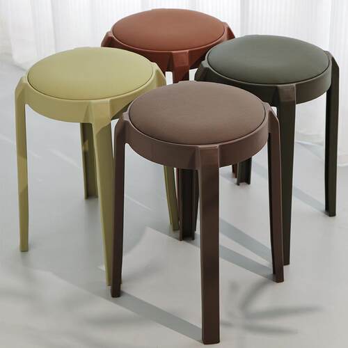 家用软包凳子可叠放餐厅吃休饭凳子现代简约高客凳厅塑料9062圆闲