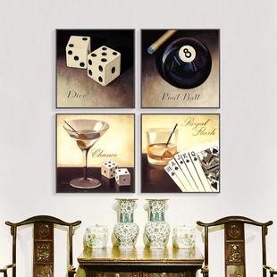 饰画创意台球墙画个性 麻将馆棋牌室挂画酒吧装 壁画复古怀旧有框画