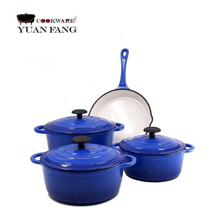 远方精铸 蓝色锅具套装不粘锅珐琅锅炖煮家用搪瓷锅汤锅