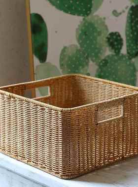 客厅橱柜置理物篮电视柜格子收纳筐塑料藤茶几杂物整AL100174编篮