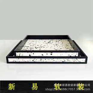 饰品摆件轻奢斑点马毛托盘现代样板间客厅餐厅收纳盘 简约香薰盘装