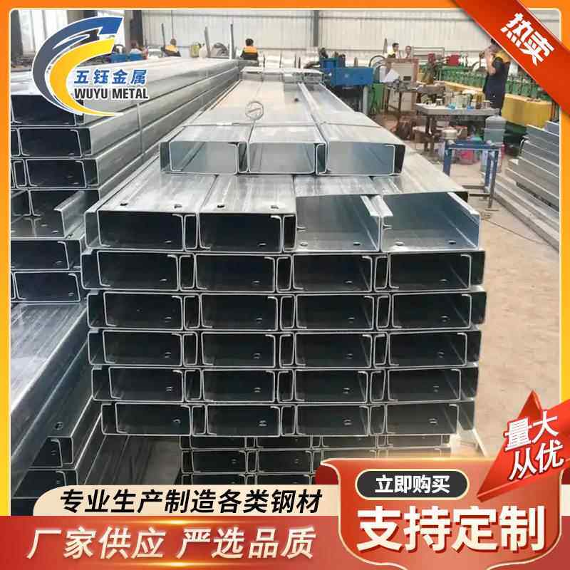工厂生产焊接C型钢冲孔C型钢檩条热镀锌导轨 厂房墙面钢结构型材