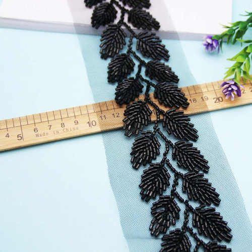 热款树叶形仿手工钉珠花边各种DIY玻璃珠绣蕾丝织带服装辅料