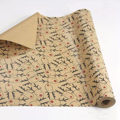 Christmas Wrapping Paper, Brown Gift Wrapping Paper with Elk