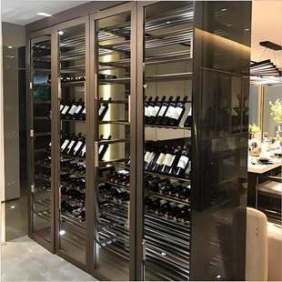 客厅背景墙置物金属装 轻奢不锈钢恒温酒柜红酒展示架 饰简约酒柜