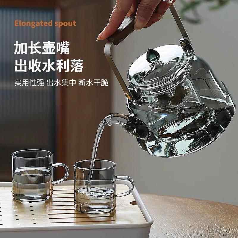 高硼硅玻青莲壶璃煮壶烧水壶蒸茶煮一体可容明泡火加热器大量茶壶