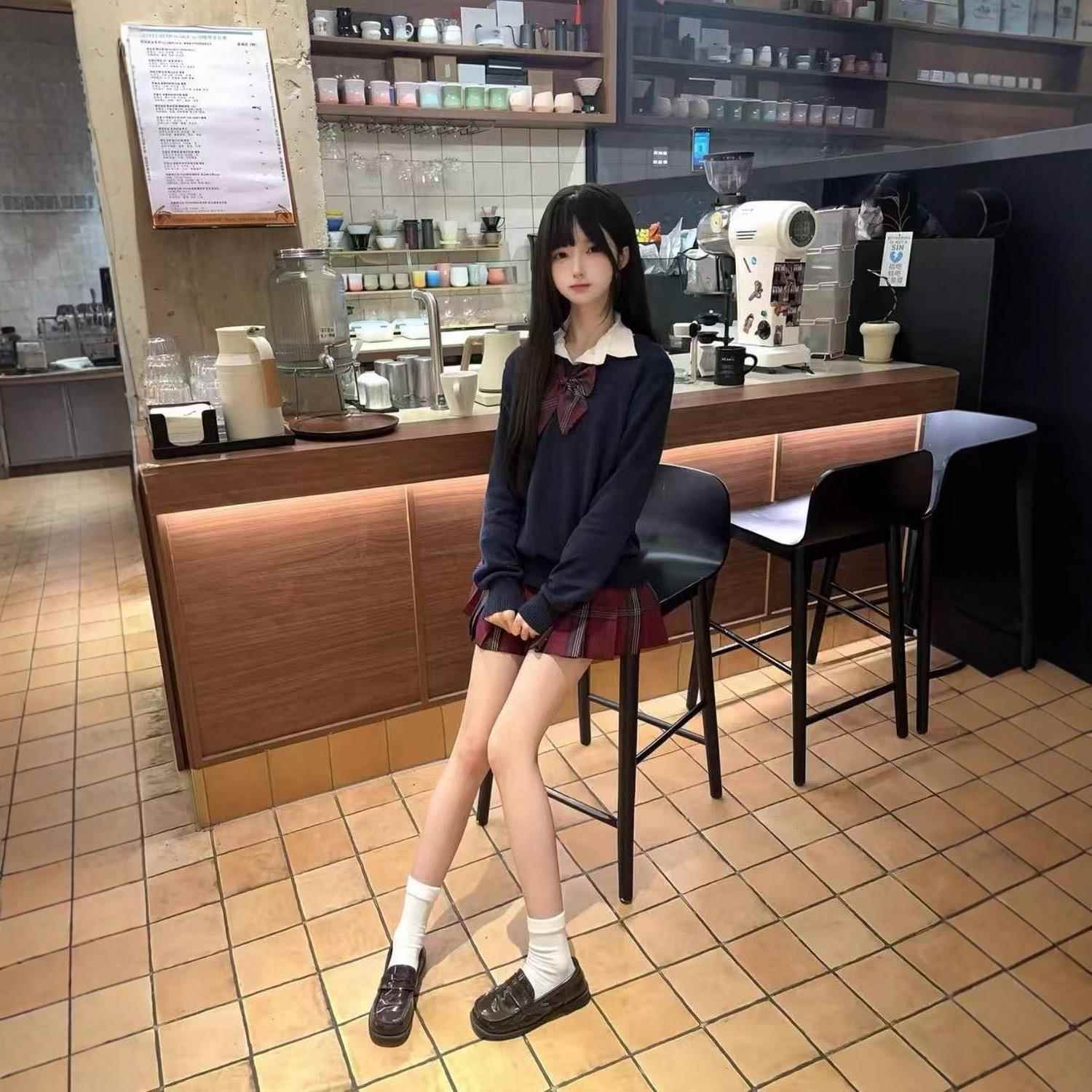 猫看花jk小众基础款针织衫套头毛衣日系学院风穿搭款玄格裙套装校
