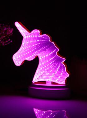 跨境LED镜面隧道灯梦幻爱心兽头love造型灯卧室书房3D装饰灯