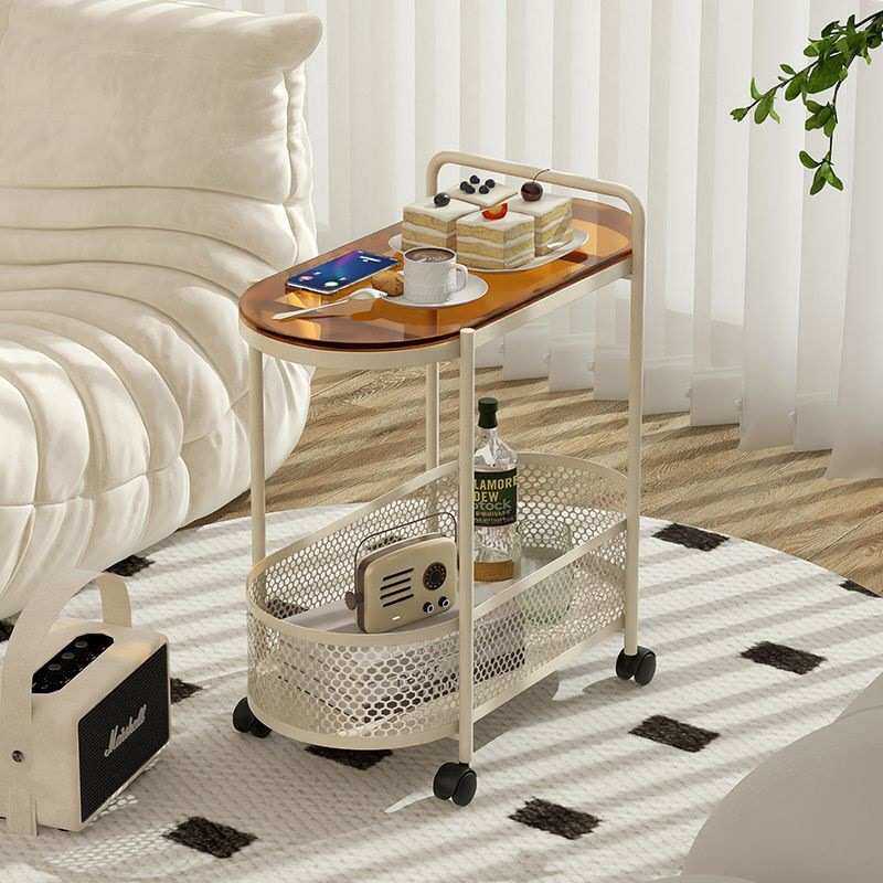 沙发边几可移动网红奶油风客厅小推车双层置物架创意迷你茶几带轮