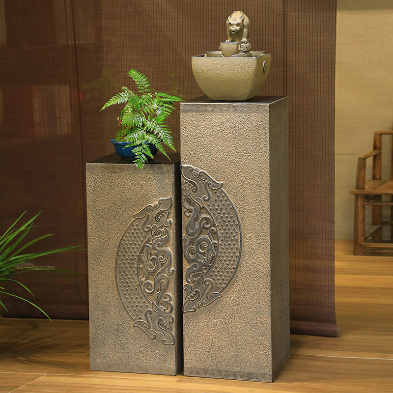 陋石坊新中式室内展示柱摆件客厅玄关招财流水底座庭院落地装饰柱