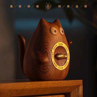 招财猫《转运神喵》实木黄铜创意摆件家居装饰品桌面模型生日礼物