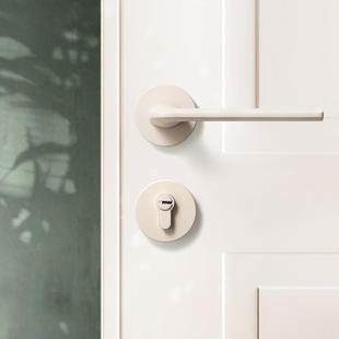 奶风简MLQ奶白白色室内门锁米白色磁吸静音门锁现油极代卧室木门