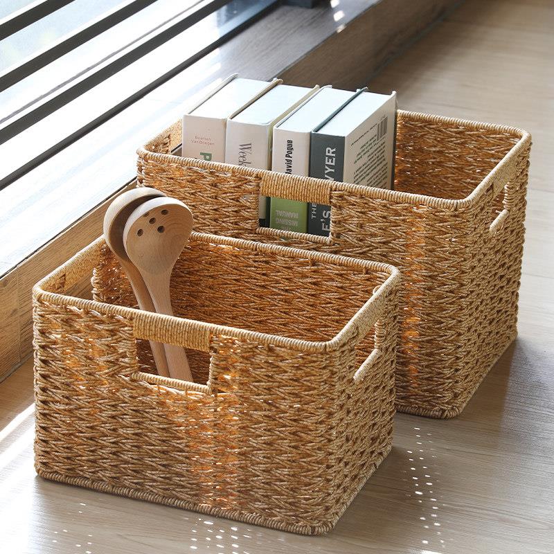 塑料藤编织整理收纳筐茶几电视柜格子柜床头柜内置储物方形收纳篮