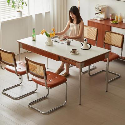 2025新款家用餐桌椅中复古风可伸缩折叠饭桌北欧小户型实木岩板桌
