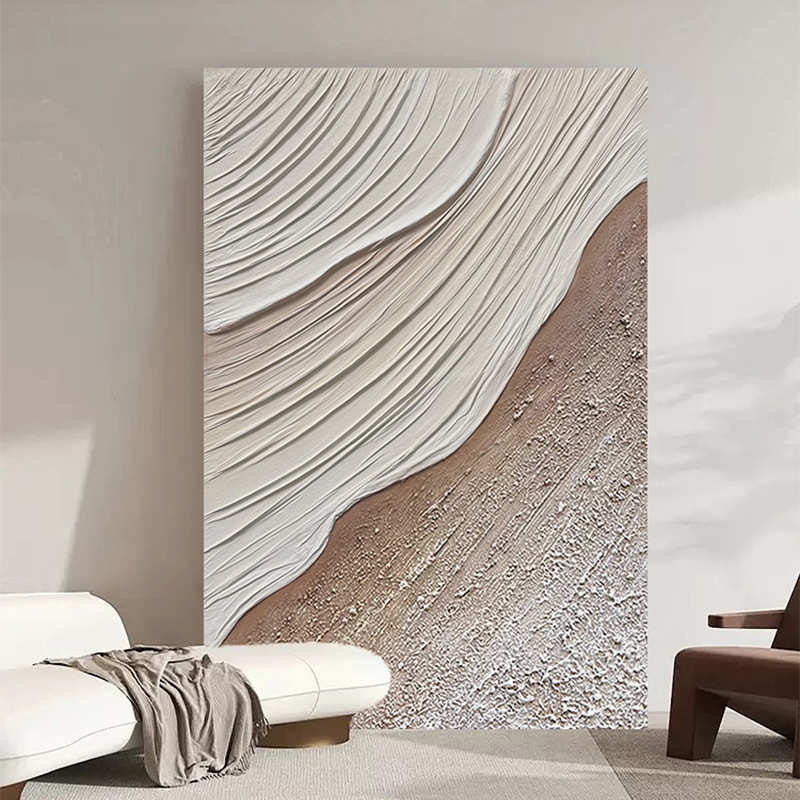 高级感轻奢纯手绘油画抽象布艺立体肌理画客厅落地装饰画《踏浪》图片