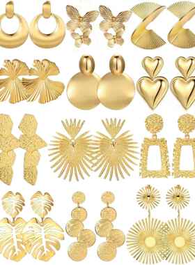Golden Earrings women欧美朋克风不规则螺旋叶子梯形蝴蝶耳环女