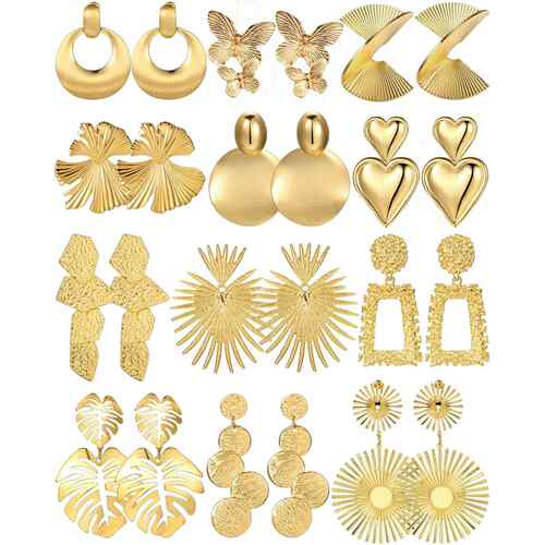 Golden Earrings women欧美朋克风不规则螺旋叶子梯形蝴蝶耳环女