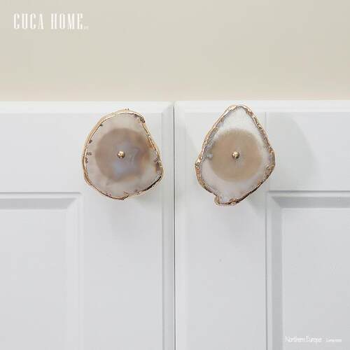 K8水晶创意拉手设计床头柜电视柜把手天然玛瑙黄铜抽屉柜门装饰把