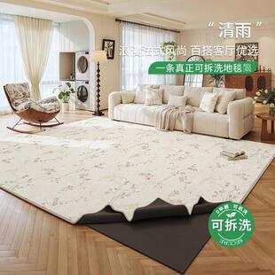 可拆洗地毯客厅新款绿色法式奶油风可机洗双层地毯大面积全铺地垫