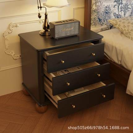 中古实木床多柜法式头复古黑色层收大尺寸718床边柜家用卧室纳储