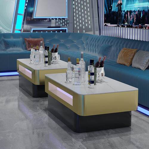 KTV茶几发光包厢卡座大厅专用桌子不锈钢岩板玻璃酒吧台科技感桌