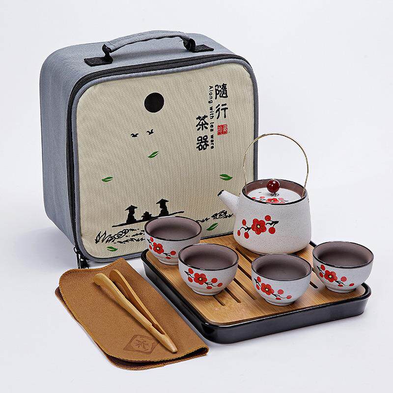 旅行茶具陶瓷手绘紫砂功夫茶具套装商务便携式车载茶具创意礼品
