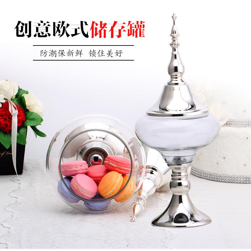 欧式高脚储物罐玻璃糖果罐酒店婚庆甜品摆台装饰家居装饰品7140