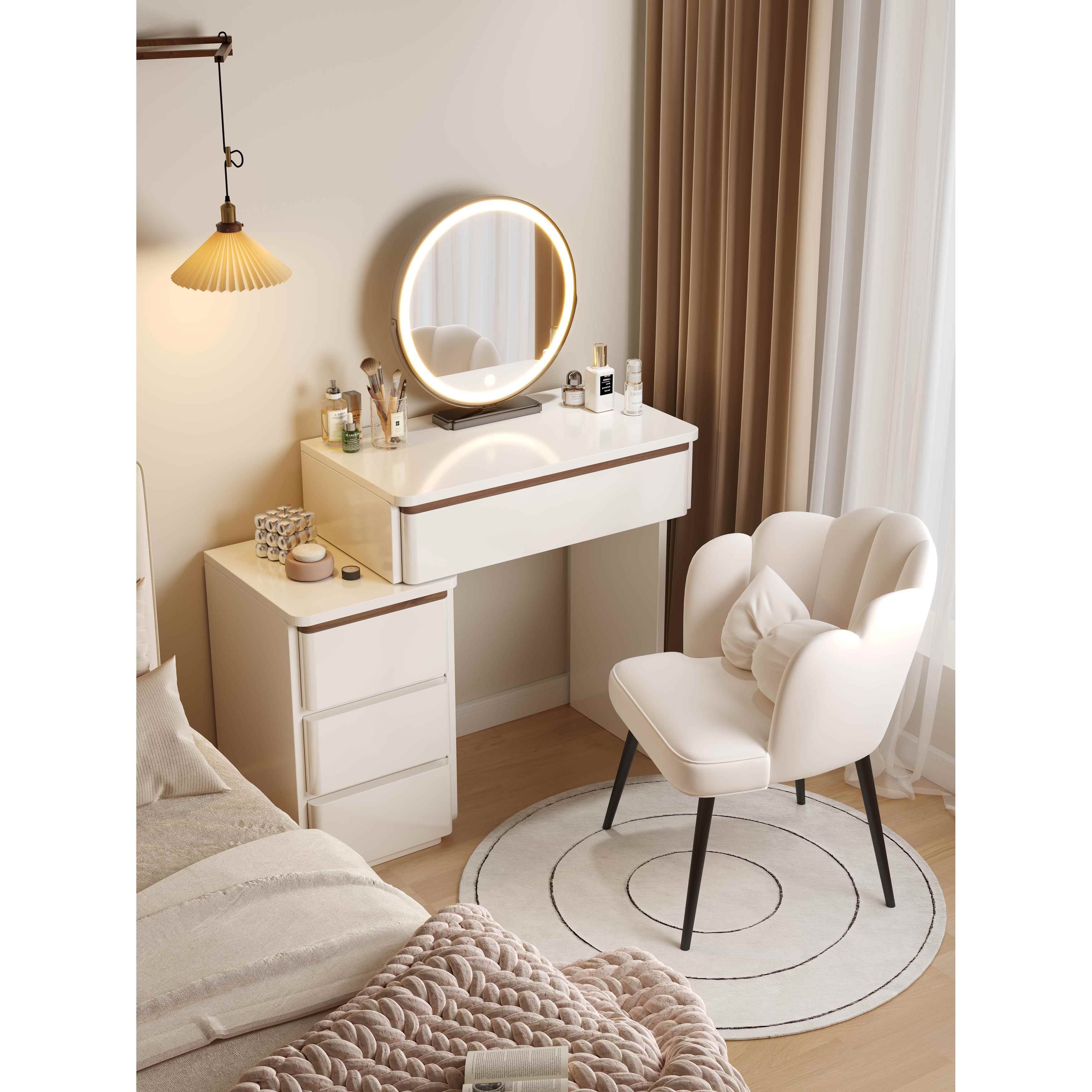 2025新梳妆台实木梳妆台橱柜一体化卧室奶油覆古风格小公寓休闲现代