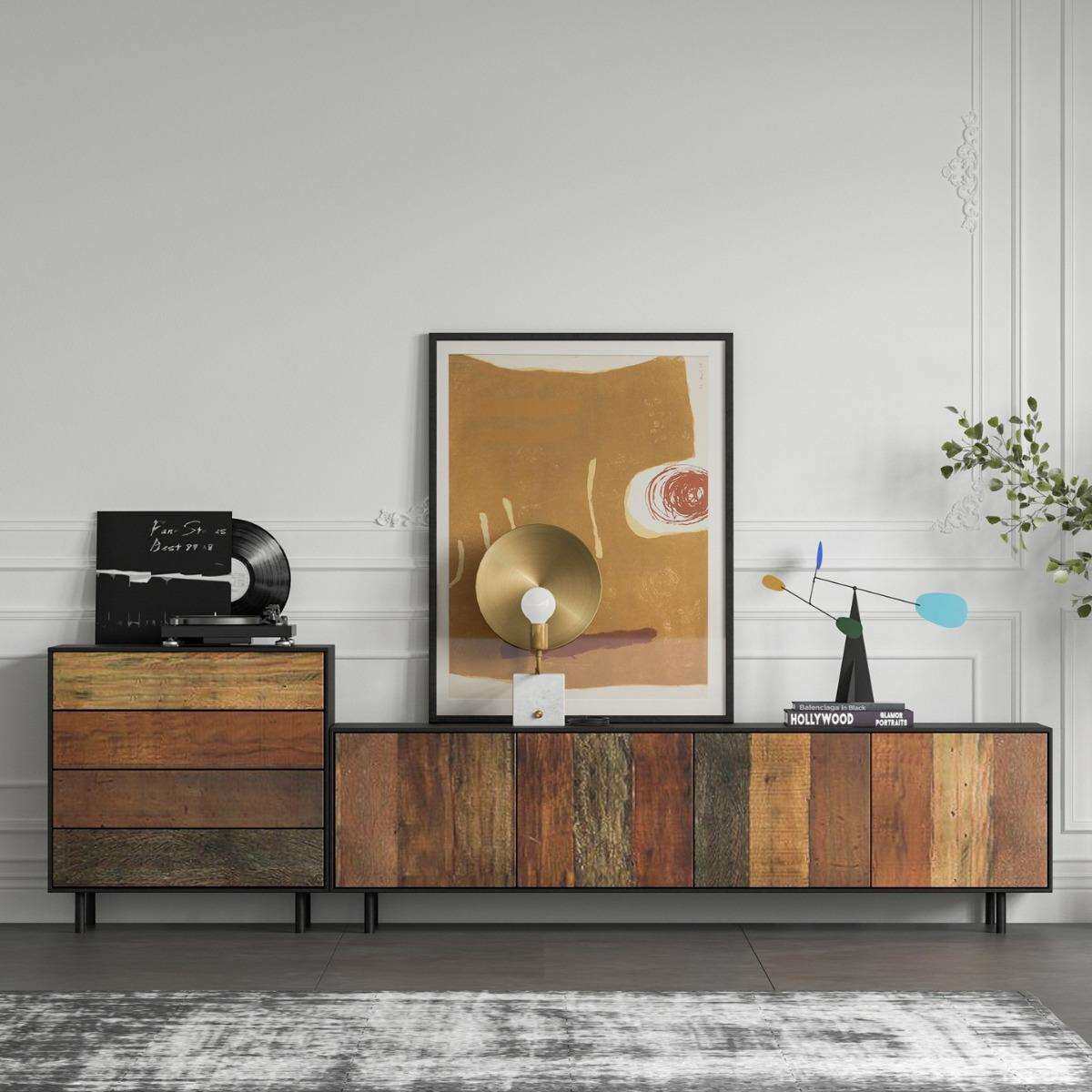 北欧全实木电视柜茶几组合简约现代家用客厅地柜小户型组合柜落地