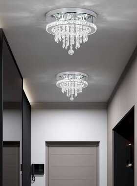 过道走廊灯简约现代LED吸顶灯K9水晶圆形玄关灯入户门厅灯创意