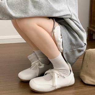 白色复古法式芭蕾风平底单鞋女2026新款春季配裙子浅口玛丽珍鞋子