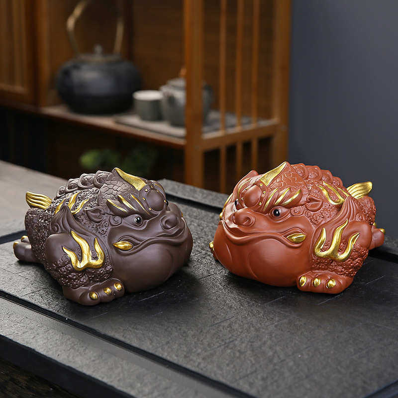 玩茶养紫砂茶具可摆件装饰茶桌精品茶盘台茶大号配件宠蟾茶招财金