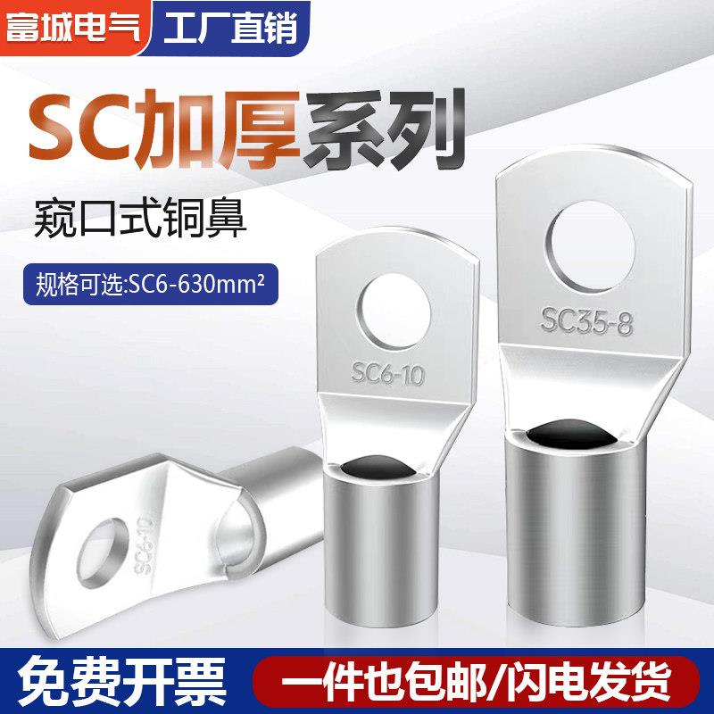 SC加厚窥口铜接线端子接线端子紫铜镀锡线鼻子冷压端子10 16 25平