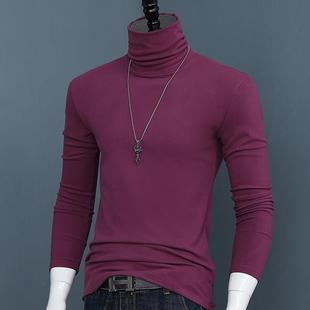 男士 长袖 秋冬季 修身 T恤青年纯色保暖上1221r 大尺码 双面高领打底衫