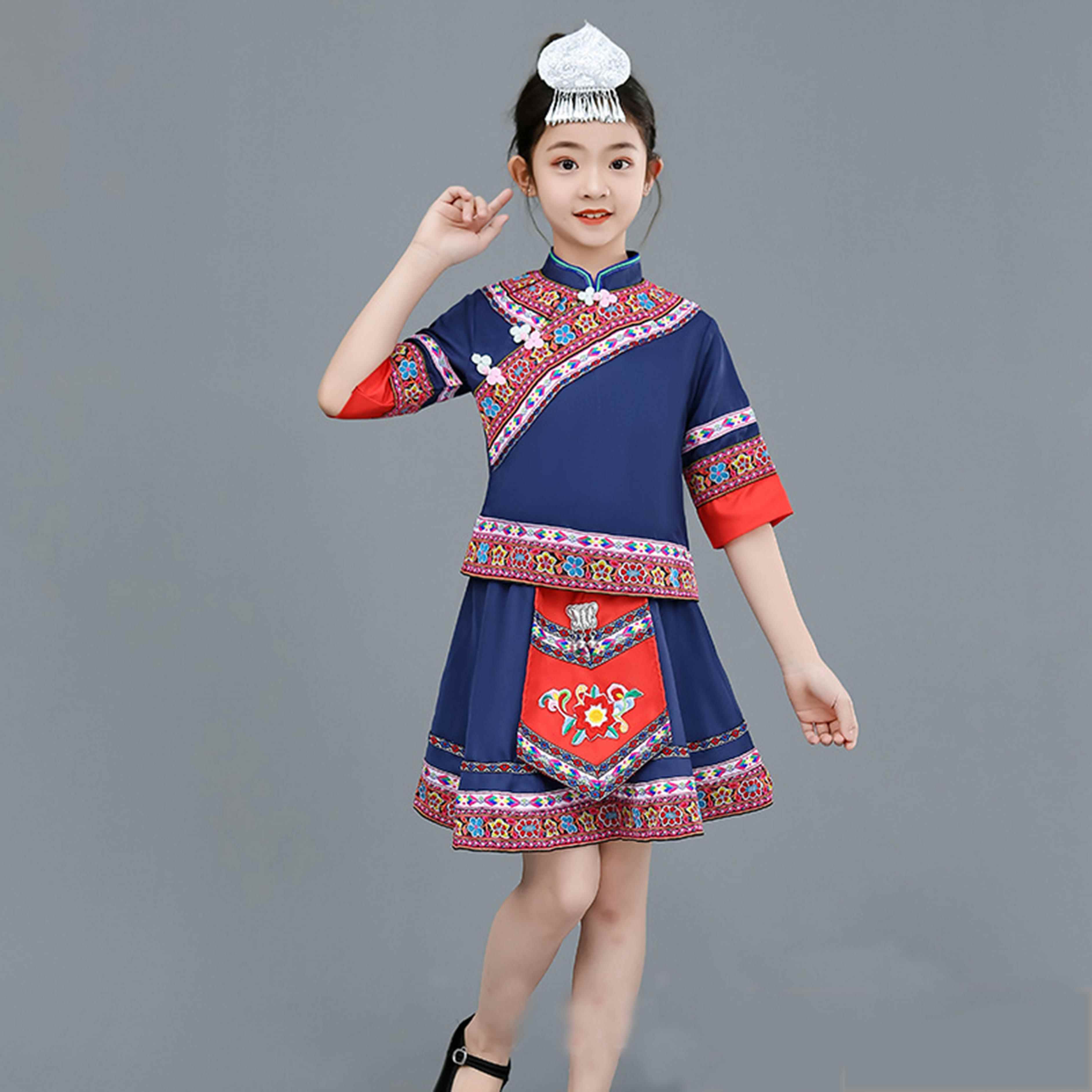 正品新款月三少数民族服孩儿童表演服装三演西出服广壮男族舞蹈服