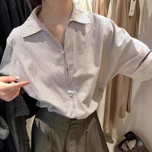 韩国简约设计感条纹衬衫女春秋女装新款通勤休闲衬衣气质长袖上衣