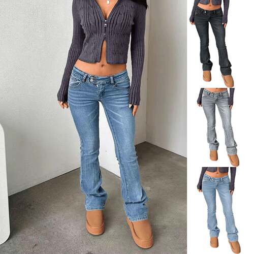 Womens Pants Casual Trousers Y2K Vintage Flare Jeans Slim