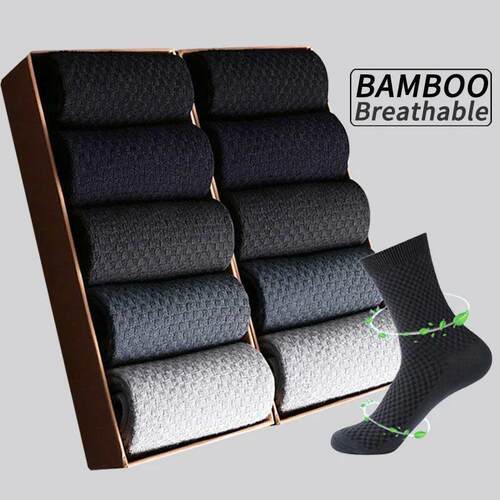 5 Pairs Men Bamboo Fiber Crew Socks Man High Quality Summer