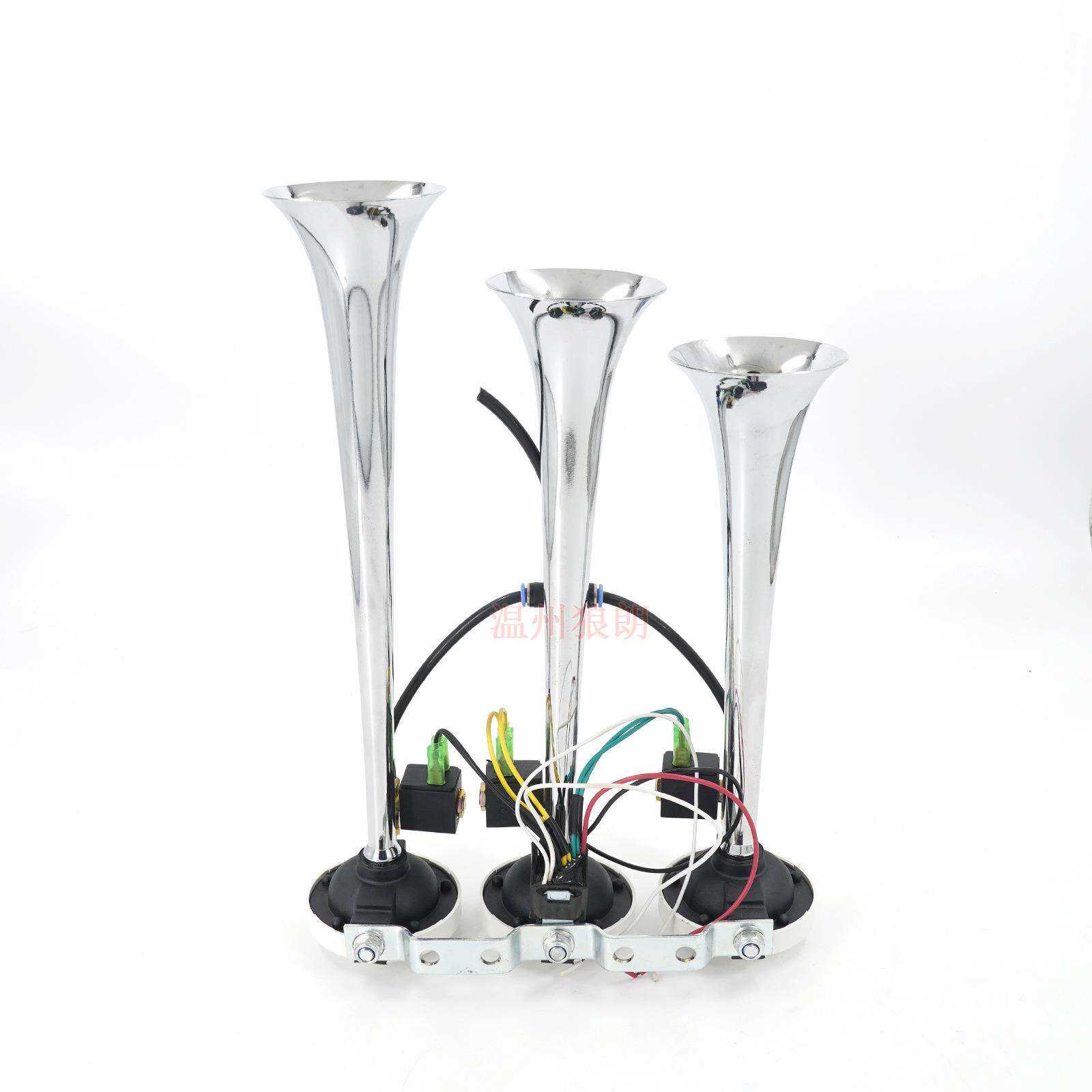 12V 24V金属三管两音喇叭 电镀高音三管双音气喇叭 跨境热销款