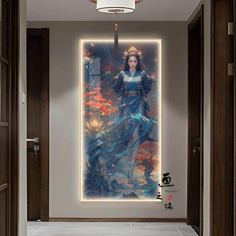 古风美女人物美容店装饰画玄关画LED发光灯画走廊过道国潮风挂画