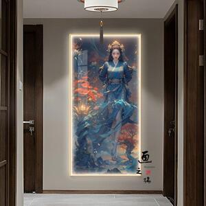 古风美女人物美容店装饰画玄关画LED发光灯画走廊过道国潮风挂画