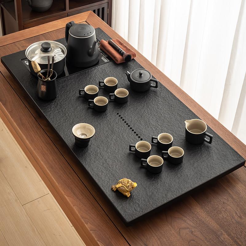 天然乌金石茶盘全自动烧水一体式电磁炉茶具套装家用简约石材茶台