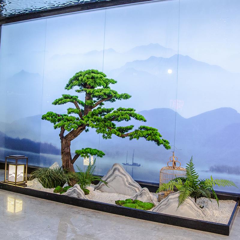 仿流水造景真松树新中迎客松装饰摆件室内外型景观假树大绿植造景