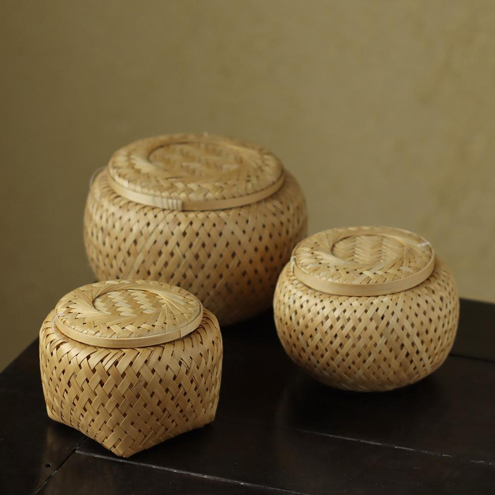 竹编茶叶罐普洱小沱茶罐礼品包装盒小号竹篓零食糖果坚果储物罐子