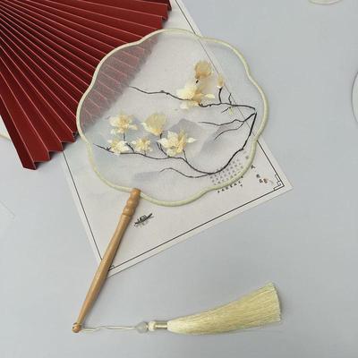 团扇旗袍透刺绣女式形扇子童古典半风儿汉服舞蹈刺绣古装花边古风