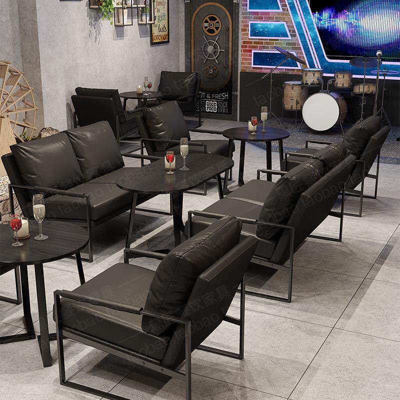 黑匠铠甲皮咖啡厅桌椅组合咖啡馆饭厅奶茶店卡座沙发耐磨餐饮商用