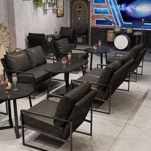 黑匠铠甲皮咖啡厅桌椅组合咖啡馆饭厅奶茶店卡座沙发耐磨餐饮商用