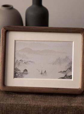 相框摆台木质榫卯六寸圆角画框实相3215榫卯卡纸装裱圆形照框片黑